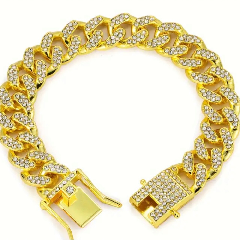 Mens iced out 18K gold plated Miami Cuban chain link bracelet